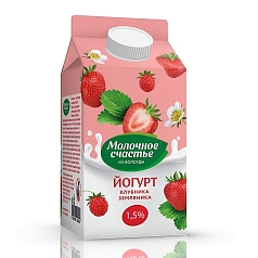Йогурт Молочное счастье пит 1,5% 470г клубника/земляника БЗМЖ