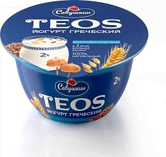 Йогурт Теос Греческий 2% 140г злаки/лен