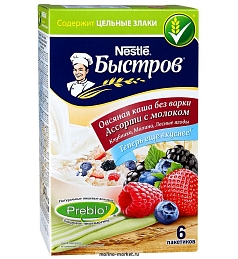 Хлопья Быстров овсяная 240г ассорти/молоко Клубника, Малина, Лес. ягоды