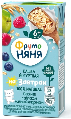 Кашка ФрутоНяня 200мл молоко/овсянка/яблоко/малина/черника