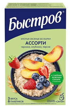 Хлопья Быстров овсяные 240г клубника/персик/черника