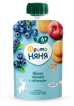 Пюре ФрутоНяня 90г м/у яблоко/черника/печенье