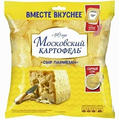 Чипсы Московский картофель рифленые 60г сыр пармезан+соус сырный