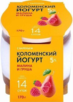 Йогурт Коломенский 5% 170г малина/груша БЗМЖ