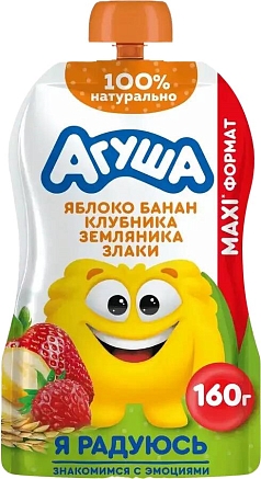 Пюре Агуша 160г м/у яблоко/банан/земляника/злаки